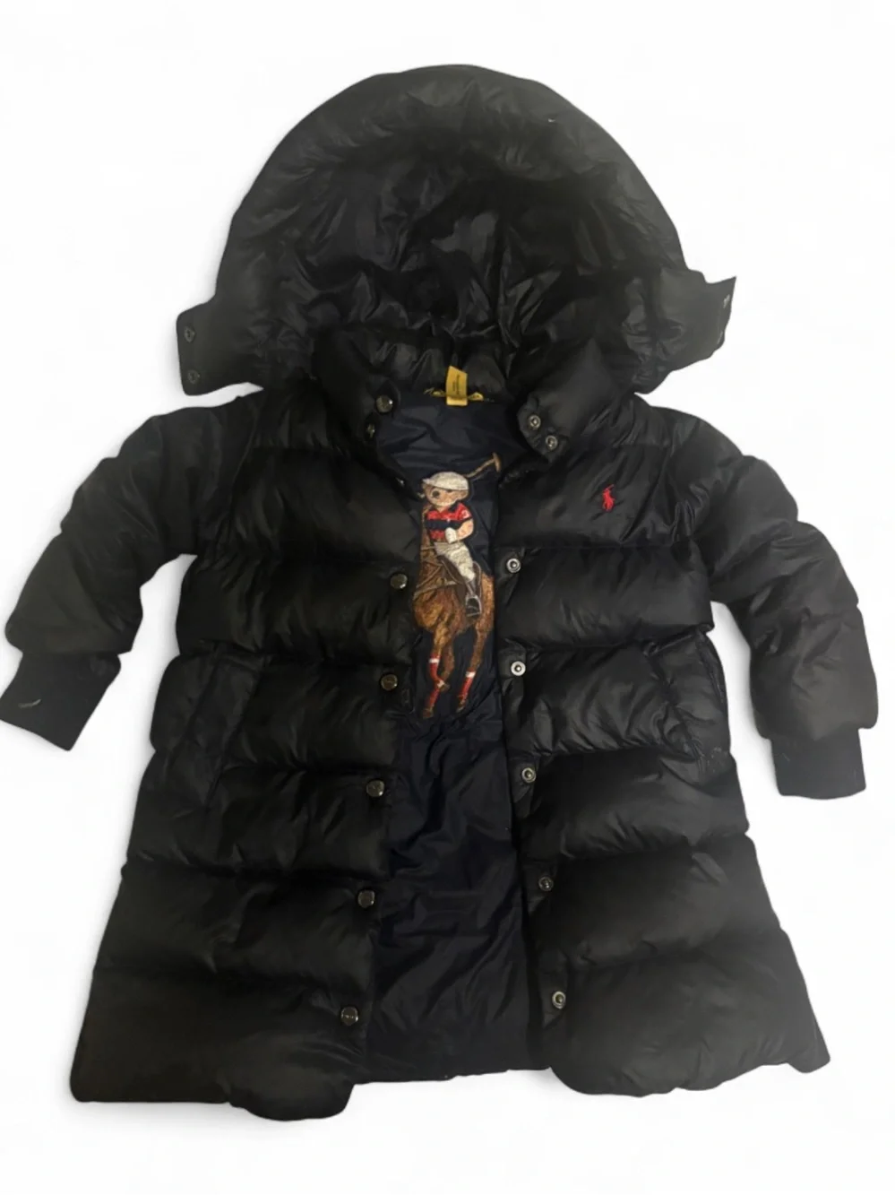 RARE Polo Ralph Lauren 2T Navy Down Puffer Jacket Polo Bear Embroidered Lining